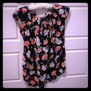 Tie back black floral blouse